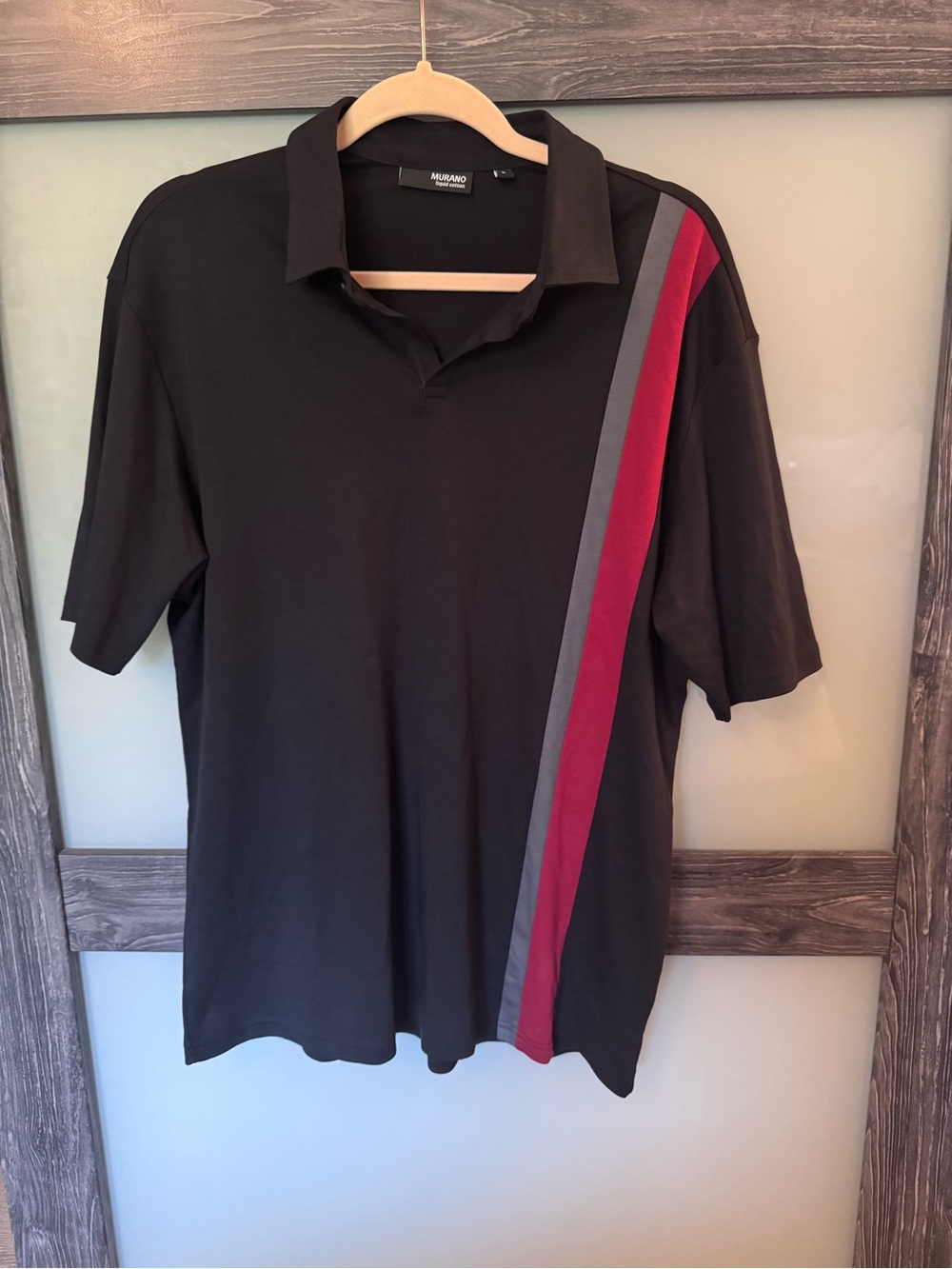 Murano Liquid Cotton Black with Red Gray Colorblock Short Sleeve Polo - Size L